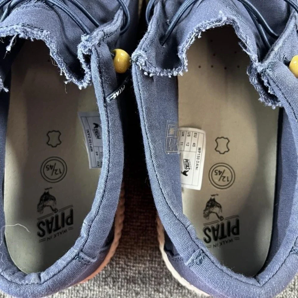 Pitas Shoes Mens 12 Dark Blue Canvas Slip On Loafers Casual WP150 DANI